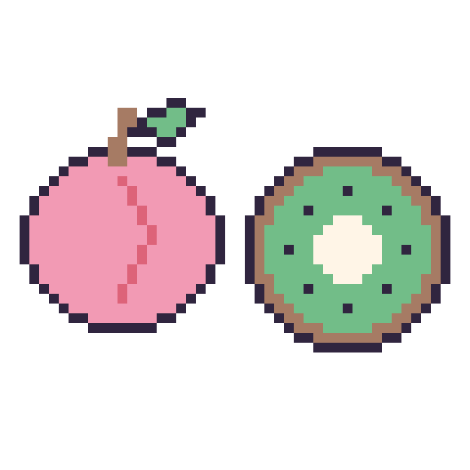 Modèle de pixel art Pêche et Kiwi sur une grille de 48 par 48 cases