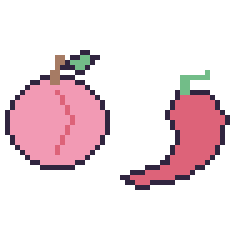 Pixel art Pêche et Piment, grille 48 × 48