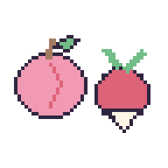 Pixel art Pêche et Radis, grille 48 × 48
