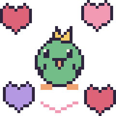 Pixel art Perroquet avec des cœurs, grille 40 × 40