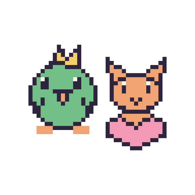 Modèle de pixel art Perroquet et Chat avec un cœur sur une grille de 48 par 48 cases