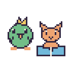 Pixel art Perroquet et Chat avec un livre, grille 48 × 48