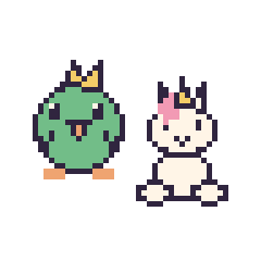 Pixel art Perroquet et Licorne assis, grille 48 × 48