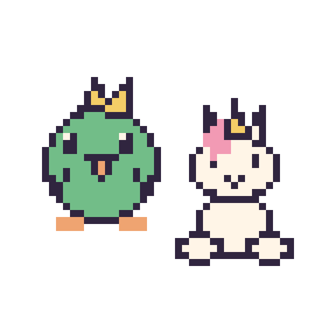 Modèle de pixel art Perroquet et Licorne assis sur une grille de 48 par 48 cases