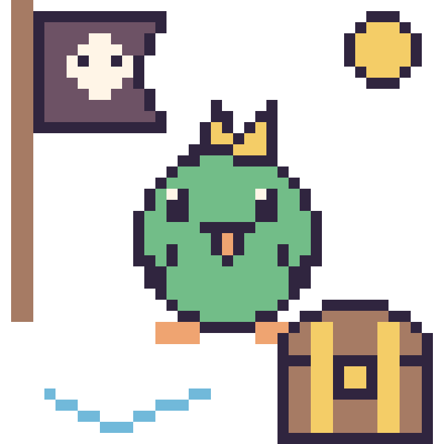 Modèle de pixel art Perroquet en aventure pirate sur une grille de 40 par 40 cases