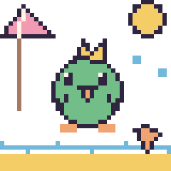 Pixel art Perroquet à la plage, grille 40 × 40