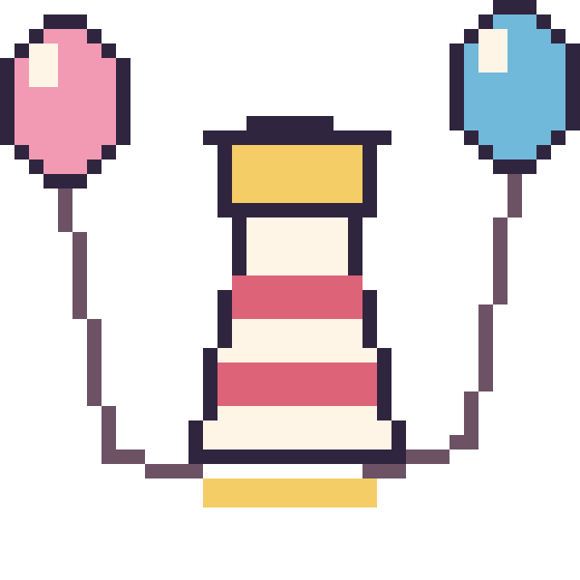 Modèle de pixel art Phare avec des ballons sur une grille de 40 par 40 cases
