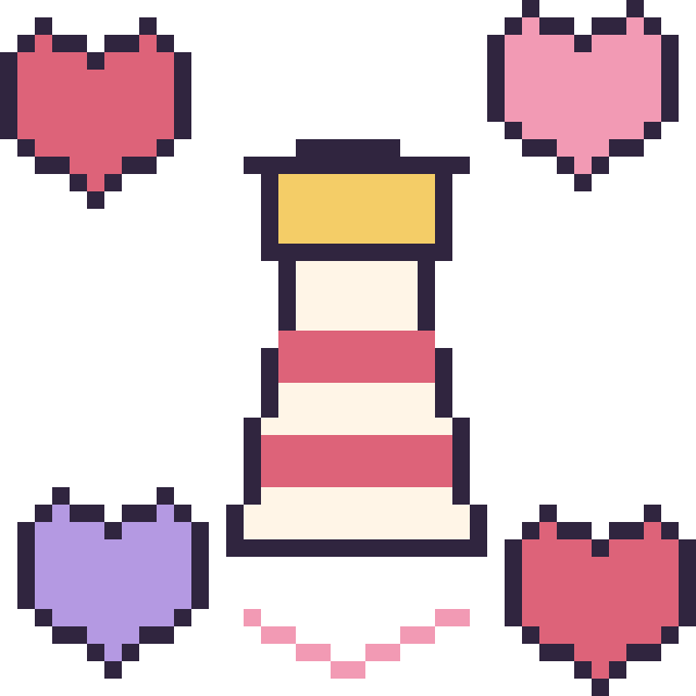 Modèle de pixel art Phare avec des cœurs sur une grille de 40 par 40 cases