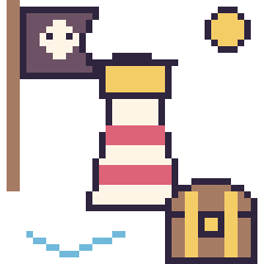 Pixel art Phare en aventure pirate, grille 40 × 40