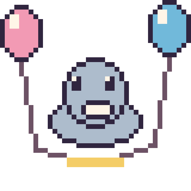 Modèle de pixel art Phoque avec des ballons sur une grille de 40 par 40 cases