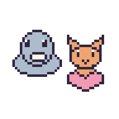 Pixel art Phoque et Chat avec un cœur, grille 48 × 48