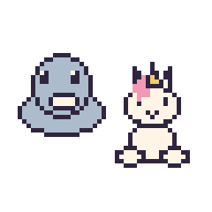 Pixel art Phoque et Licorne assis, grille 48 × 48