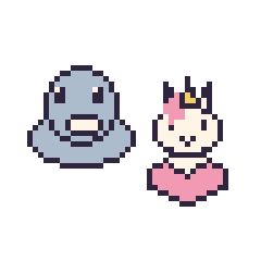 Pixel art Phoque et Licorne avec un cœur, grille 48 × 48