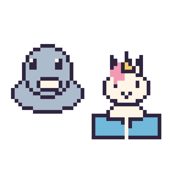 Modèle de pixel art Phoque et Licorne avec un livre sur une grille de 48 par 48 cases