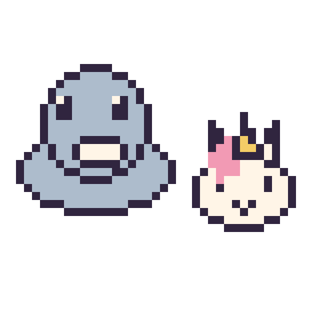 Modèle de pixel art Phoque et Licorne en portrait sur une grille de 40 par 40 cases