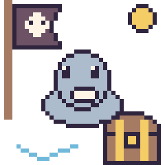Pixel art Phoque en aventure pirate, grille 40 × 40