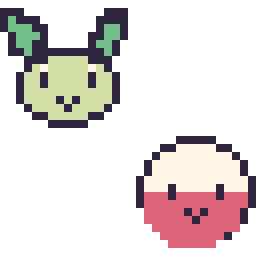 Pixel art Phyllali mini et Électrode mini, grille 32 × 32