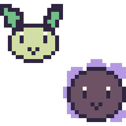 Pixel art Phyllali mini et Fantominus mini, grille 32 × 32
