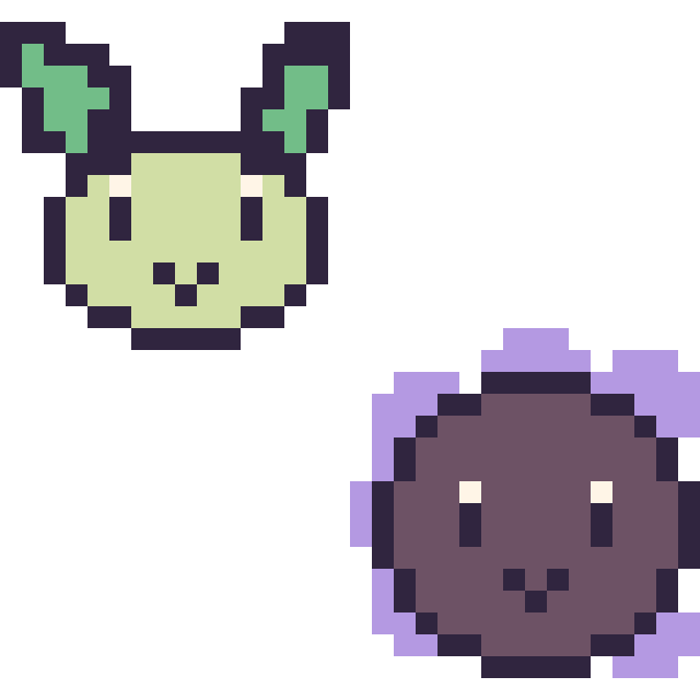 Modèle de pixel art Phyllali mini et Fantominus mini sur une grille de 32 par 32 cases