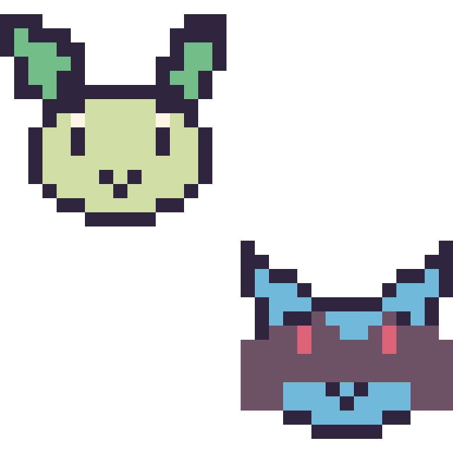 Modèle de pixel art Phyllali mini et Riolu mini sur une grille de 32 par 32 cases