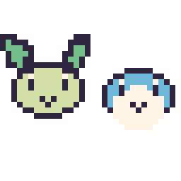 Pixel art Phyllali mini et Tiplouf mini, grille 32 × 32
