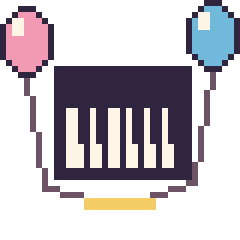Pixel art Piano avec des ballons, grille 40 × 40