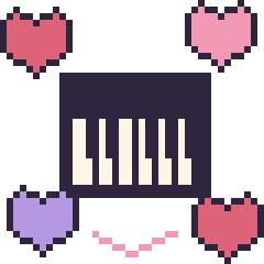 Pixel art Piano avec des cœurs, grille 40 × 40