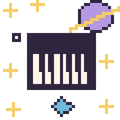 Pixel art Piano dans l’espace, grille 40 × 40
