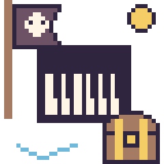 Pixel art Piano en aventure pirate, grille 40 × 40