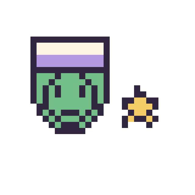 Modèle de pixel art Piccolo mini et Étoile mini sur une grille de 32 par 32 cases