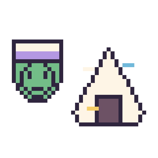 Modèle de pixel art Piccolo mini et Onigiri décoré sur une grille de 40 par 40 cases
