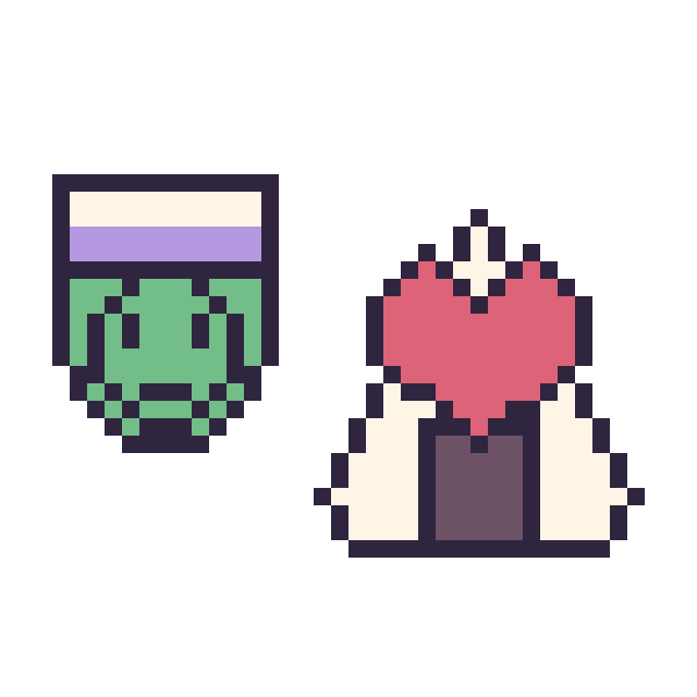 Modèle de pixel art Piccolo mini et Onigiri avec un cœur sur une grille de 40 par 40 cases