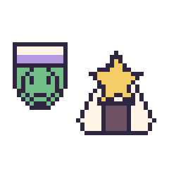Pixel art Piccolo mini et Onigiri avec une étoile, grille 40 × 40