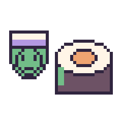 Pixel art Piccolo mini et Sushi, grille 40 × 40