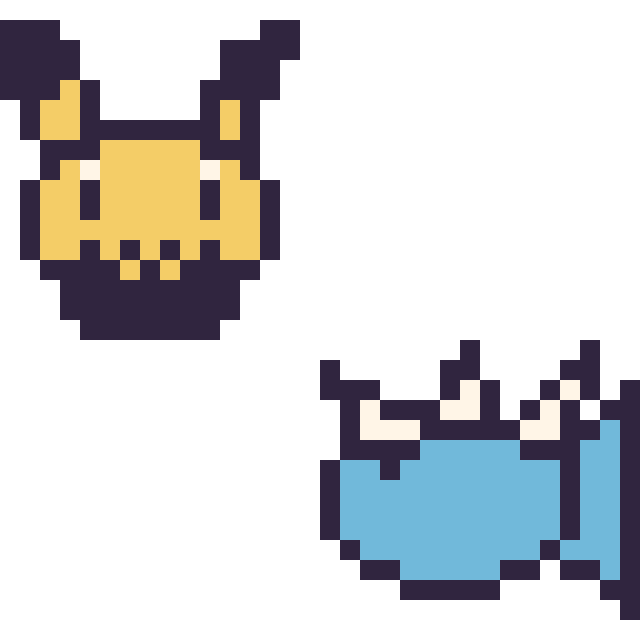 Modèle de pixel art Pichu mini et Aquali mini sur une grille de 32 par 32 cases