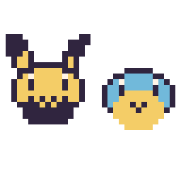 Pixel art Pichu mini et Carapuce mini, grille 32 × 32
