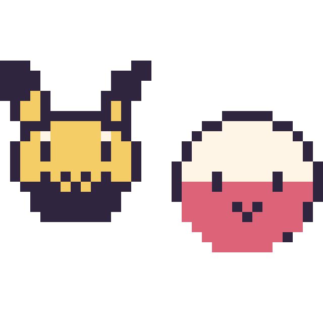 Modèle de pixel art Pichu mini et Électrode mini sur une grille de 32 par 32 cases