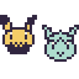 Pixel art Pichu mini et Givrali mini, grille 32 × 32