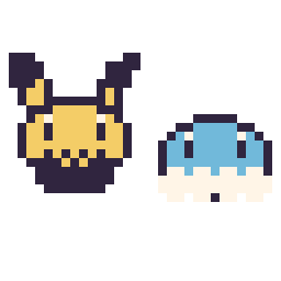Pixel art Pichu mini et Grenousse mini, grille 32 × 32