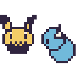 Pixel art Pichu mini et Lokhlass mini, grille 32 × 32