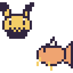 Pixel art Pichu mini et Magicarpe mini, grille 32 × 32