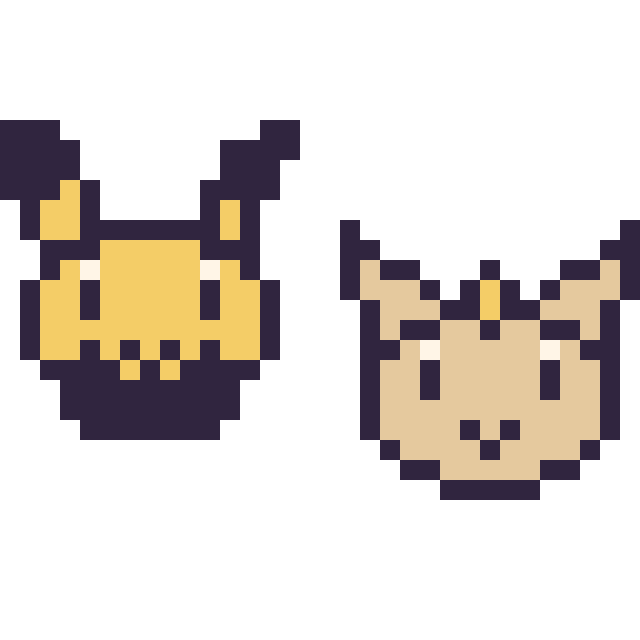 Modèle de pixel art Pichu mini et Miaouss mini sur une grille de 32 par 32 cases