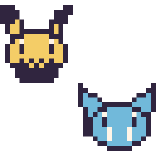 Modèle de pixel art Pichu mini et Nosferapti mini sur une grille de 32 par 32 cases