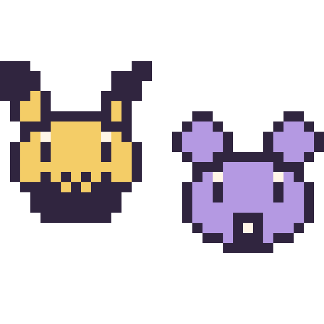 Modèle de pixel art Pichu mini et Rattata mini sur une grille de 32 par 32 cases