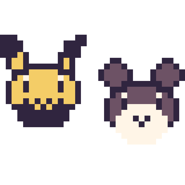 Modèle de pixel art Pichu mini et Ronflex mini sur une grille de 32 par 32 cases