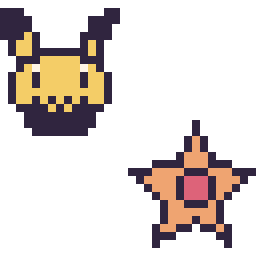 Pixel art Pichu mini et Stari mini, grille 32 × 32