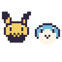 Pixel art Pichu mini et Tiplouf mini, grille 32 × 32