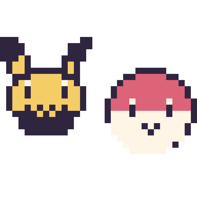 Modèle de pixel art Pichu mini et Voltorbe mini sur une grille de 32 par 32 cases