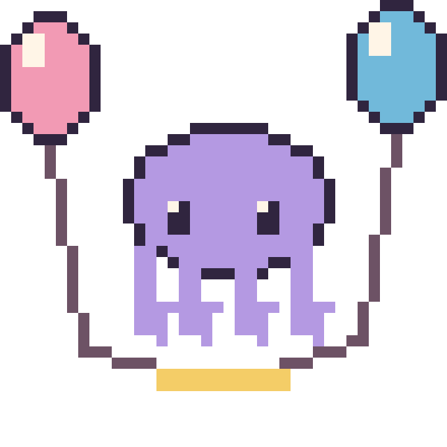 Modèle de pixel art Pieuvre avec des ballons sur une grille de 40 par 40 cases