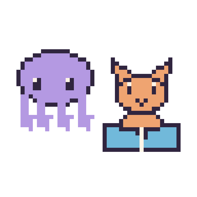 Modèle de pixel art Pieuvre et Chat avec un livre sur une grille de 48 par 48 cases